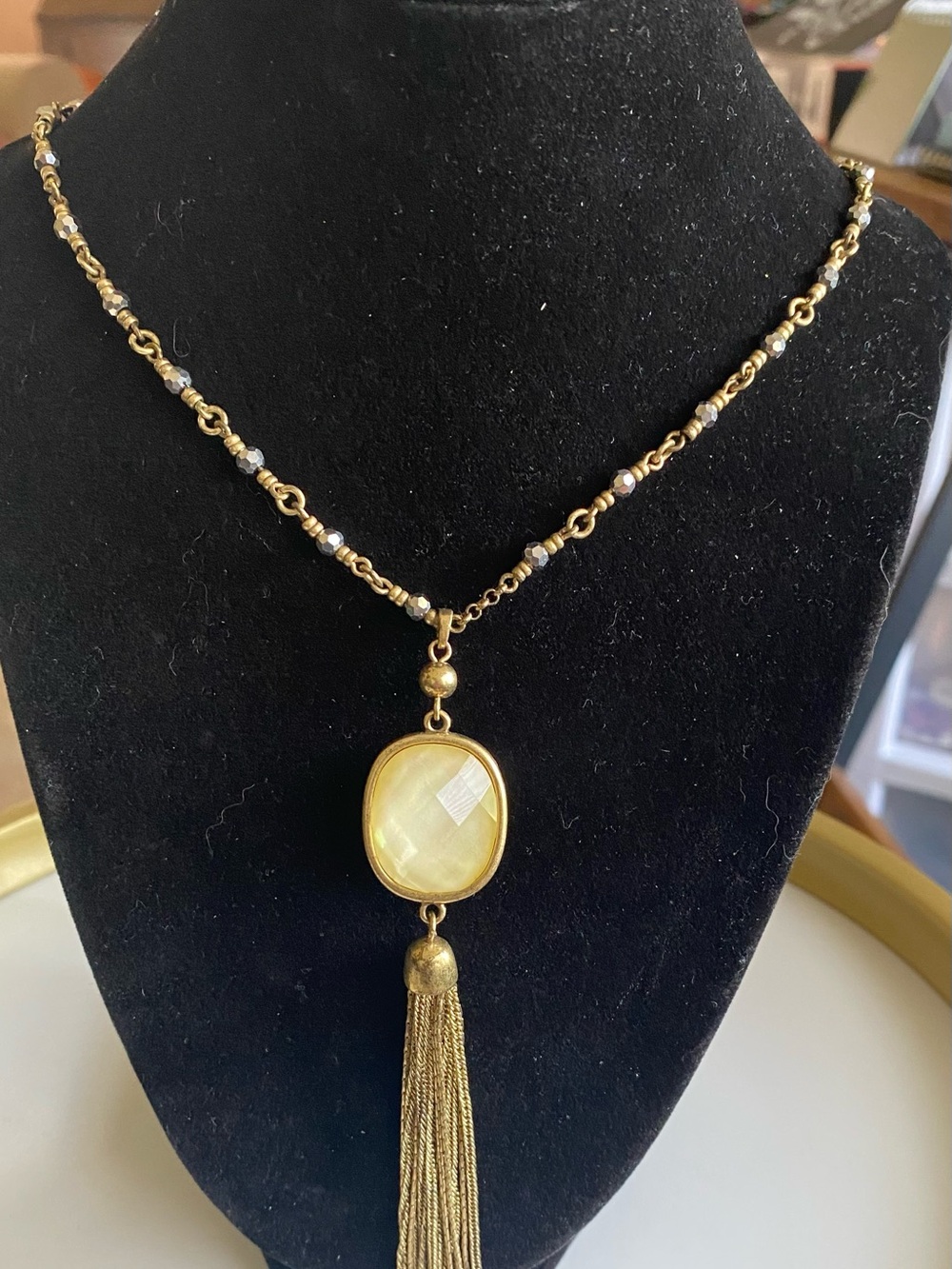 Lucky Brand Gold-Tone Yellow Stone Tassel Pendant Necklace
